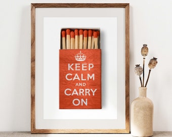 Matchbox Print, Keep Calm And Carry On wall art, Retro Print, Red poster, Preppy Dorm Room, Vintage UK Poster Wall Art Gift  PS0542