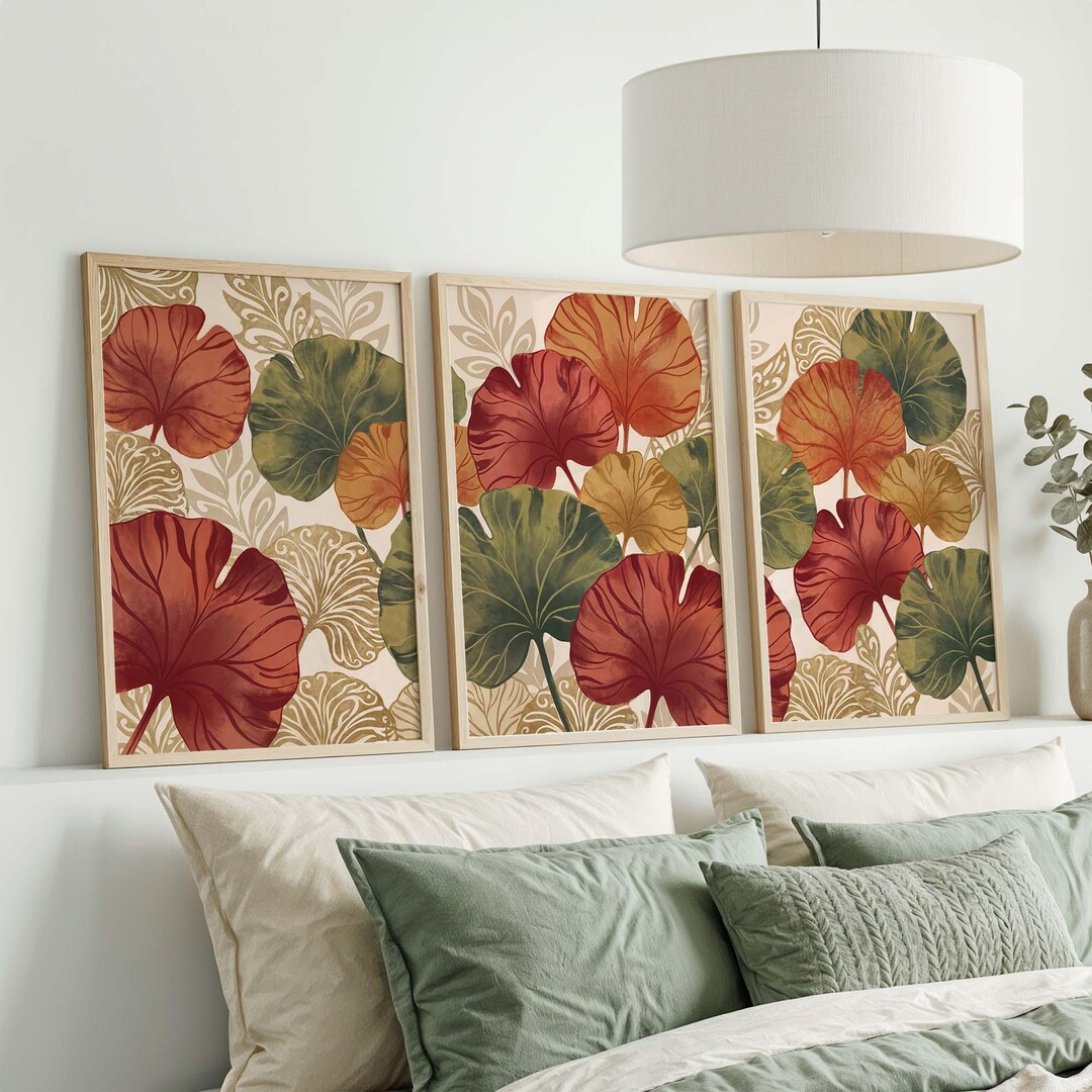 Botanical Wall Art Set of 3, Boho Leaf Prints, Terracotta Green Gallery ...