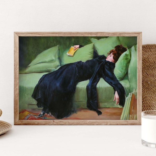 Decadent young woman, After the dance 1899 Ramon Casas, Painting Art Print Female Portrait Vintage Poster Wall Moody vintage portrait PS0355