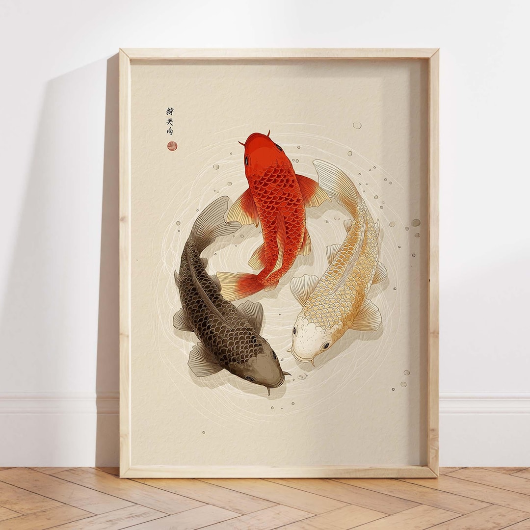 Japanese Koi Fish Poster, Minimalist Asian Wall Art, Zen Water Painting ...