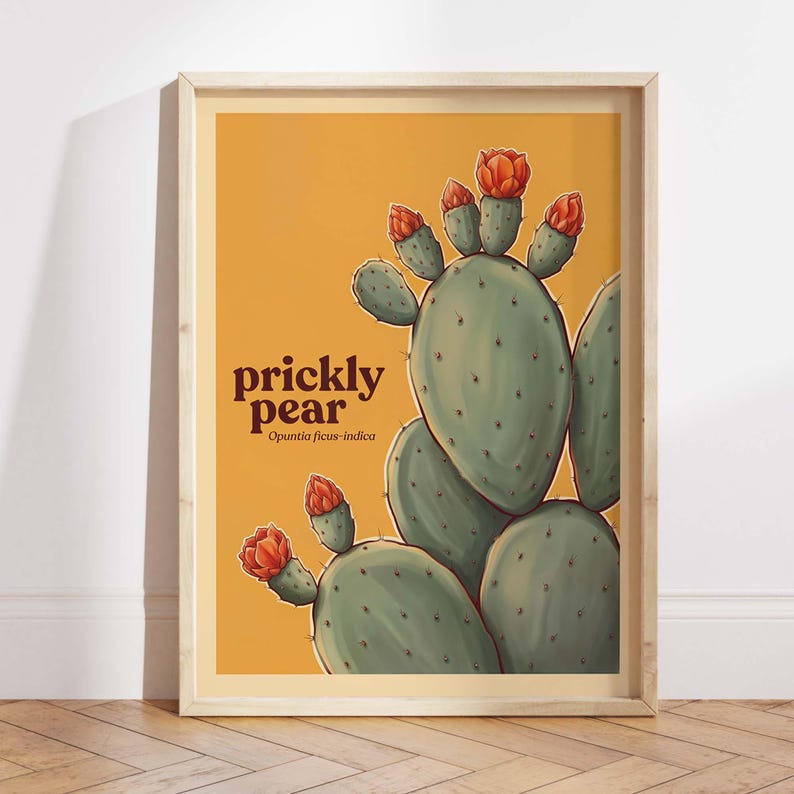 Prickly Pear Cactus Wall Art Print, Desert Botanical Poster, Retro ...