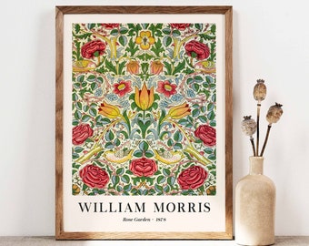 William Morris Print, Morris Poster, Garden Flowers Art, Rose Garden Print, Vintage Floral Art, Wall Art Gift Idea, Birds Print Decor WM021