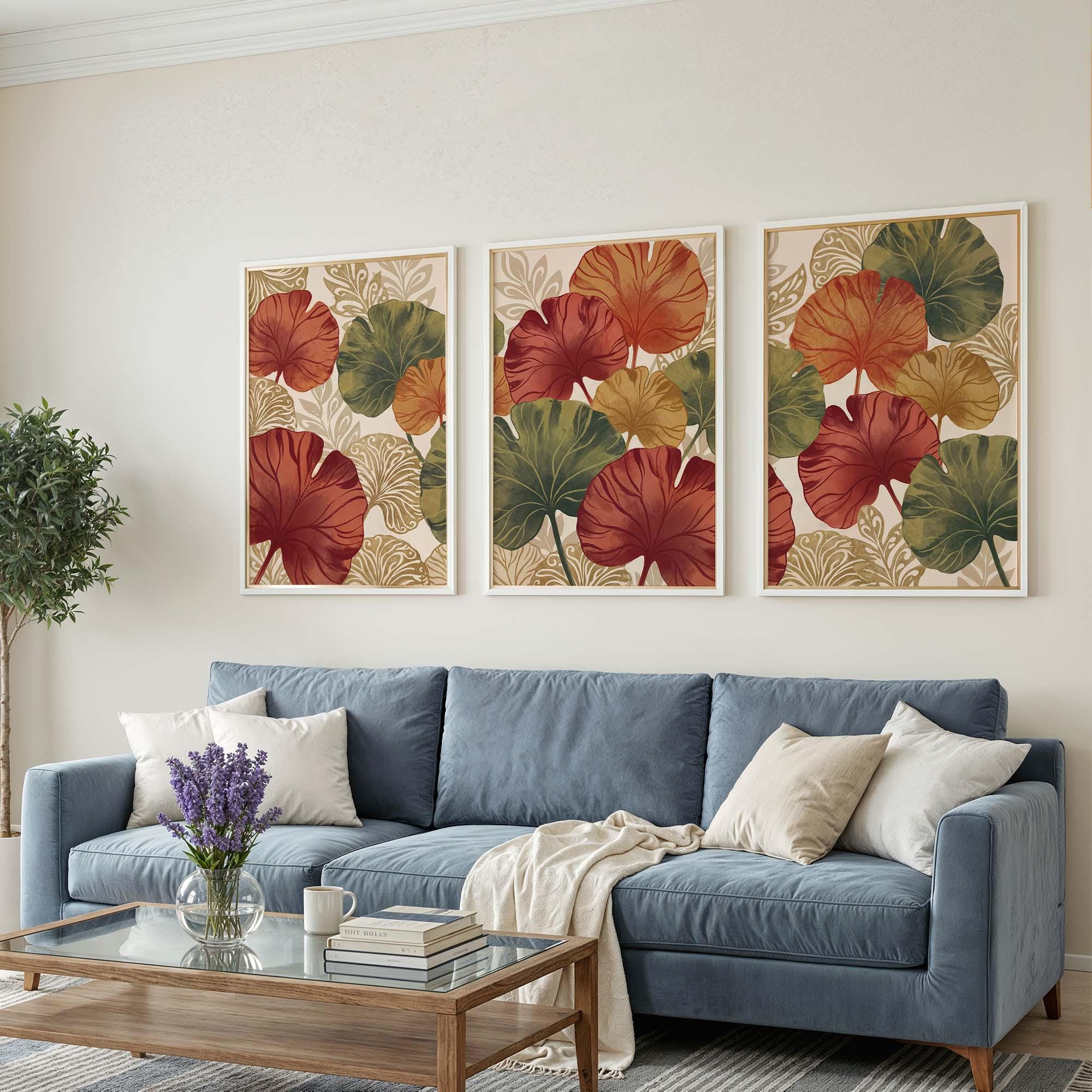 Botanical Wall Art Set of 3, Boho Leaf Prints, Terracotta Green Gallery ...