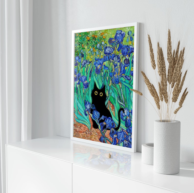 Vincent Van Gogh's Irises Cat Print Van Gogh Cat Poster - Etsy