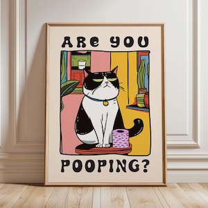 Stampa di gatto per il bagno, arte murale per WC, stampa divertente di gatto, arte murale massimalista, arte murale per il bagno, poster per WC, stampa di cacca PS0560