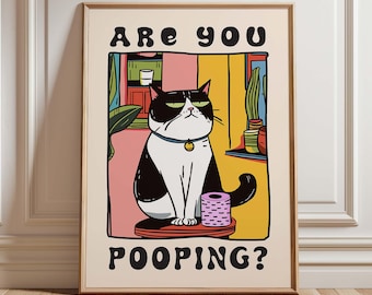 Bathroom Cat Print For Toilet Wall Art Print Funny Cat Print Maximalist Wall Art Bathroom Wall Art Toilet Poster Pooping Print