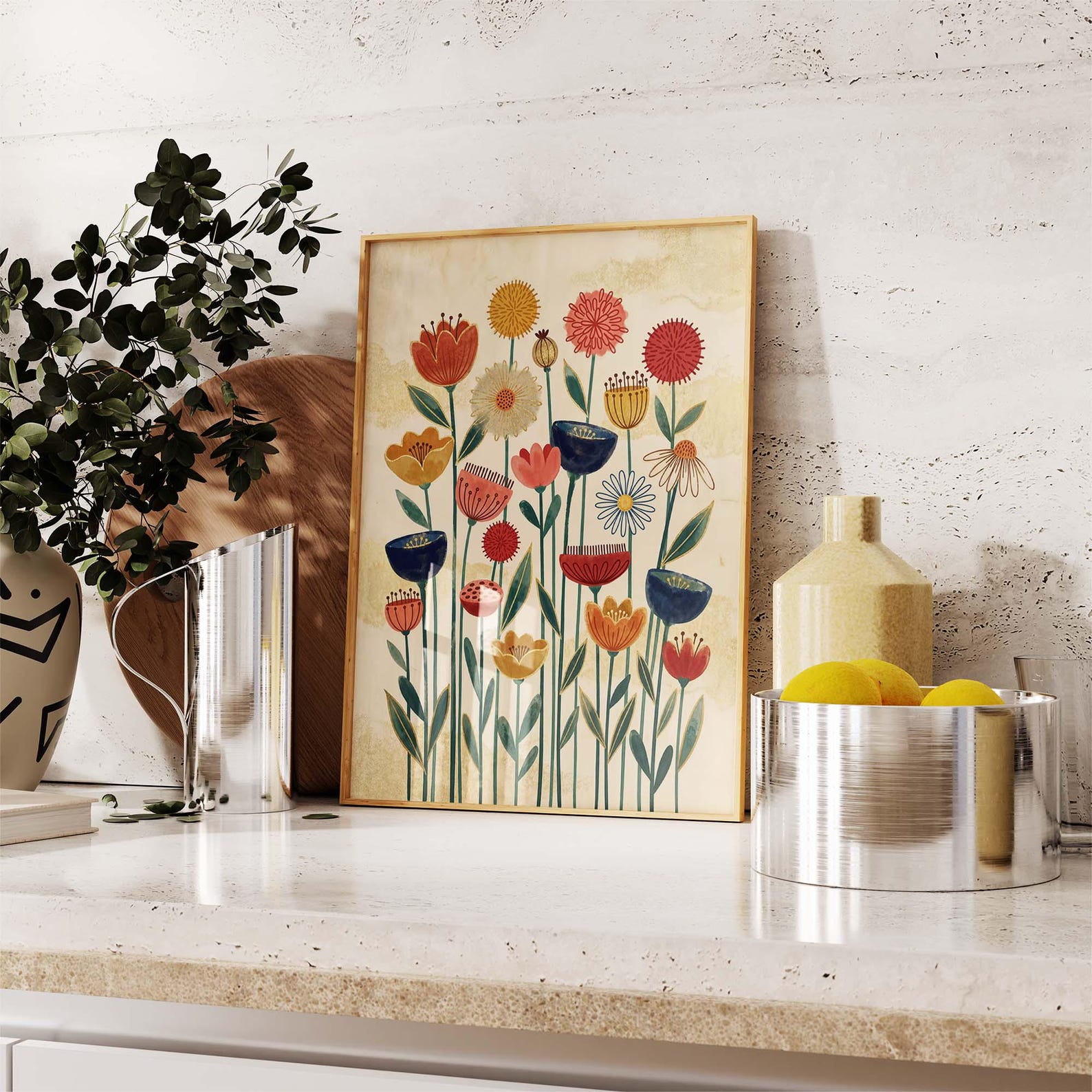 Colorful Botanical Wall Art Print, Modern Floral Poster, Vibrant Flower ...