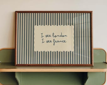 I See London I See France Quote Print, Minimalist Bathroom Art, Retro Stripes