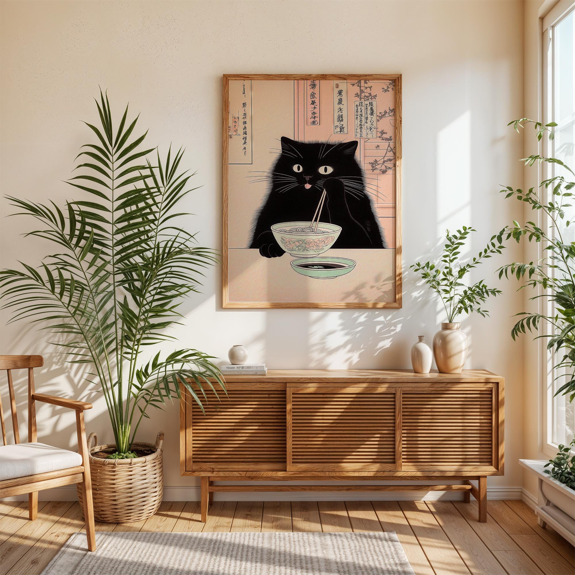 Funny Black Cat Ramen Noodles Poster, Japanese Kitchen Art Print - Etsy