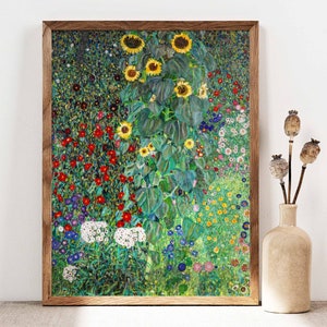 Gustav Klimt Poster, Farm Garden with Sunflowers, Klimt Flowers, Floral Wall Decor, Gift Idea, Wall art Print, Gustav Klimt Painting GK026