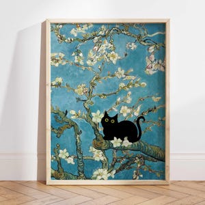 Black Cat Art, Vincent Van Gogh&#39;s Almond Blossom Cat Print, Van Gogh Cat Poster, Funny Cat print, Funny gift, Home decor Poster PS0478