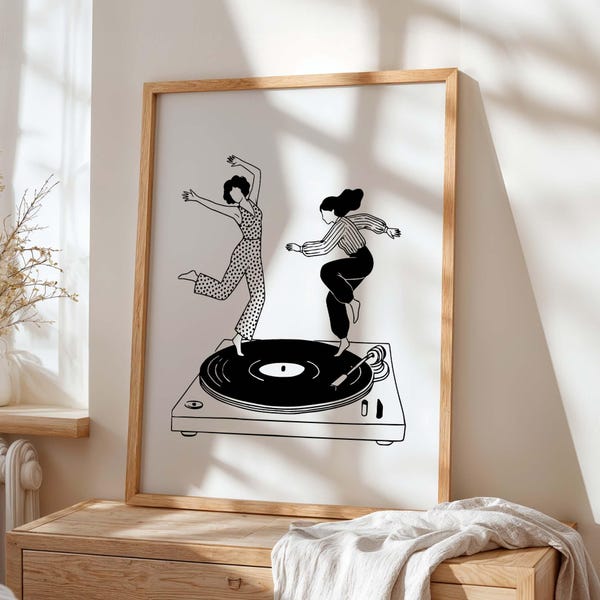 Dancing Girls Retro Print, Turntable Poster, Mid-Century Modern Art