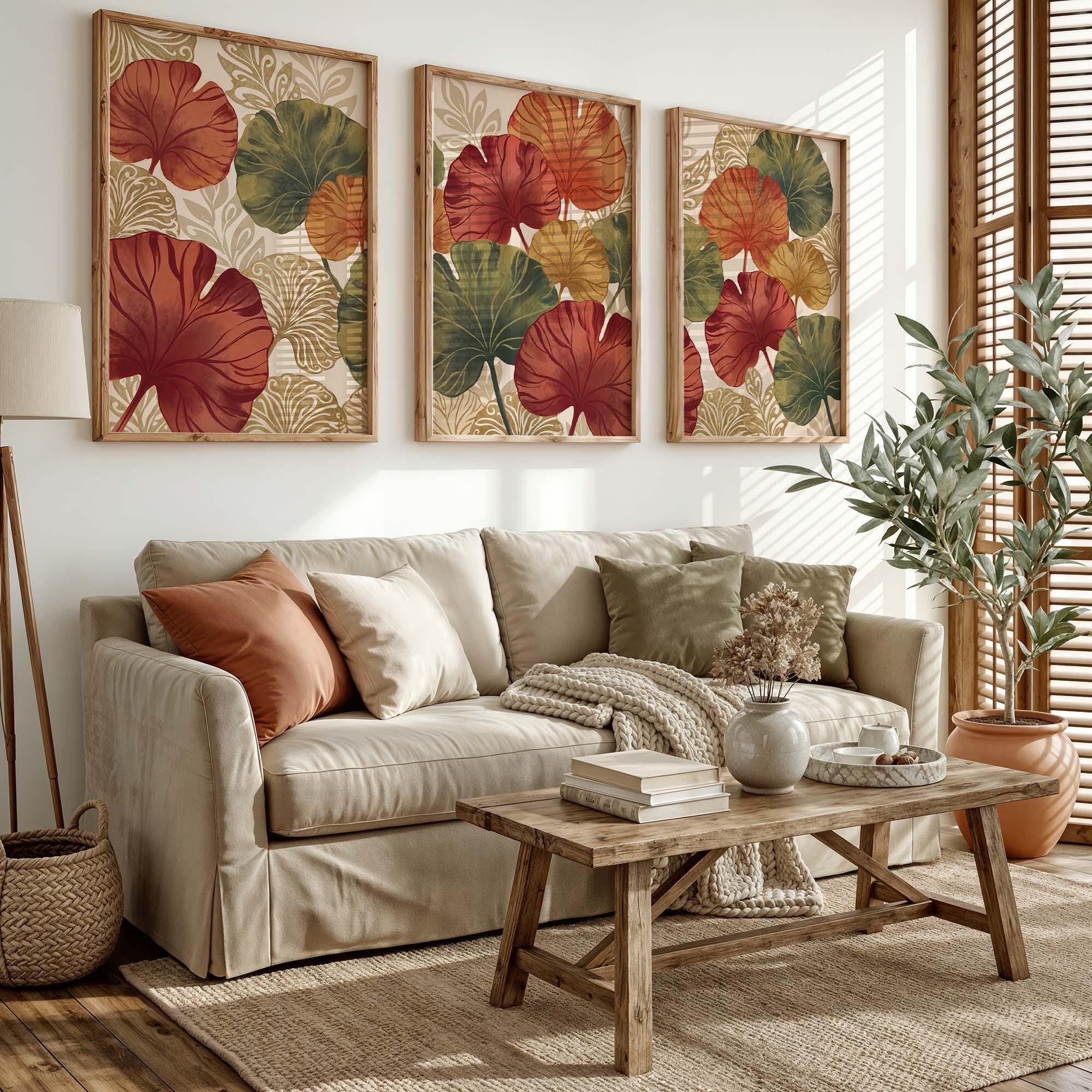 Botanical Wall Art Set of 3, Boho Leaf Prints, Terracotta Green Gallery ...