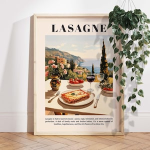 Lámina de lasaña italiana, arte vintage para pared de cocina, póster gastronómico de La Dolce Vita, decoración para amantes de la pasta, arte culinario italiano, regalo culinario F05
