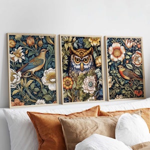 William Morris Inspired Poster, Botanical Morris Print, Birds and Flowers Art Print, Vintage Art, Owl Poster, Gift Idea, Wall Art Decor