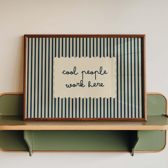 Cool People Work Here Office Quote Print, Stripe Minimalist Workspace Sign