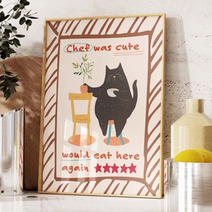 Kitchen Decor, Black Cat Print, Chef was cute Print, Kitchen Decor, Funny Cats, Cute Cooking Art, Kitchen Wall Art, Hand Drawn Cat, TR019