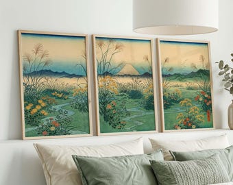 Mount Fuji Triptych Print Set – Vintage Ukiyo-e Japanese Landscape