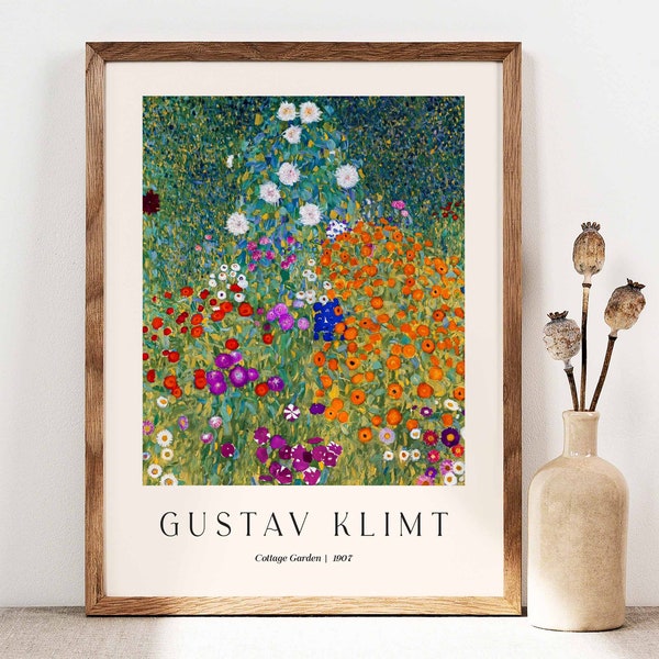 Affiche Gustav Klimt, cottage de jardin, fleurs de Klimt, décoration murale florale, oeuvre d'art murale printanière, idée cadeau, tableau de Klimt fleurs de jardin GK023