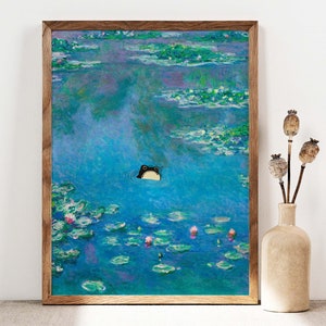 Unbeeindruckter Frosch, Monet Seerosen Frosch Druck, Claude Monet Angry Frog Poster, Frosch Kunst, Lustiger Frosch Druck, Matsumoto Hoji Frosch PS0017 Bild 1