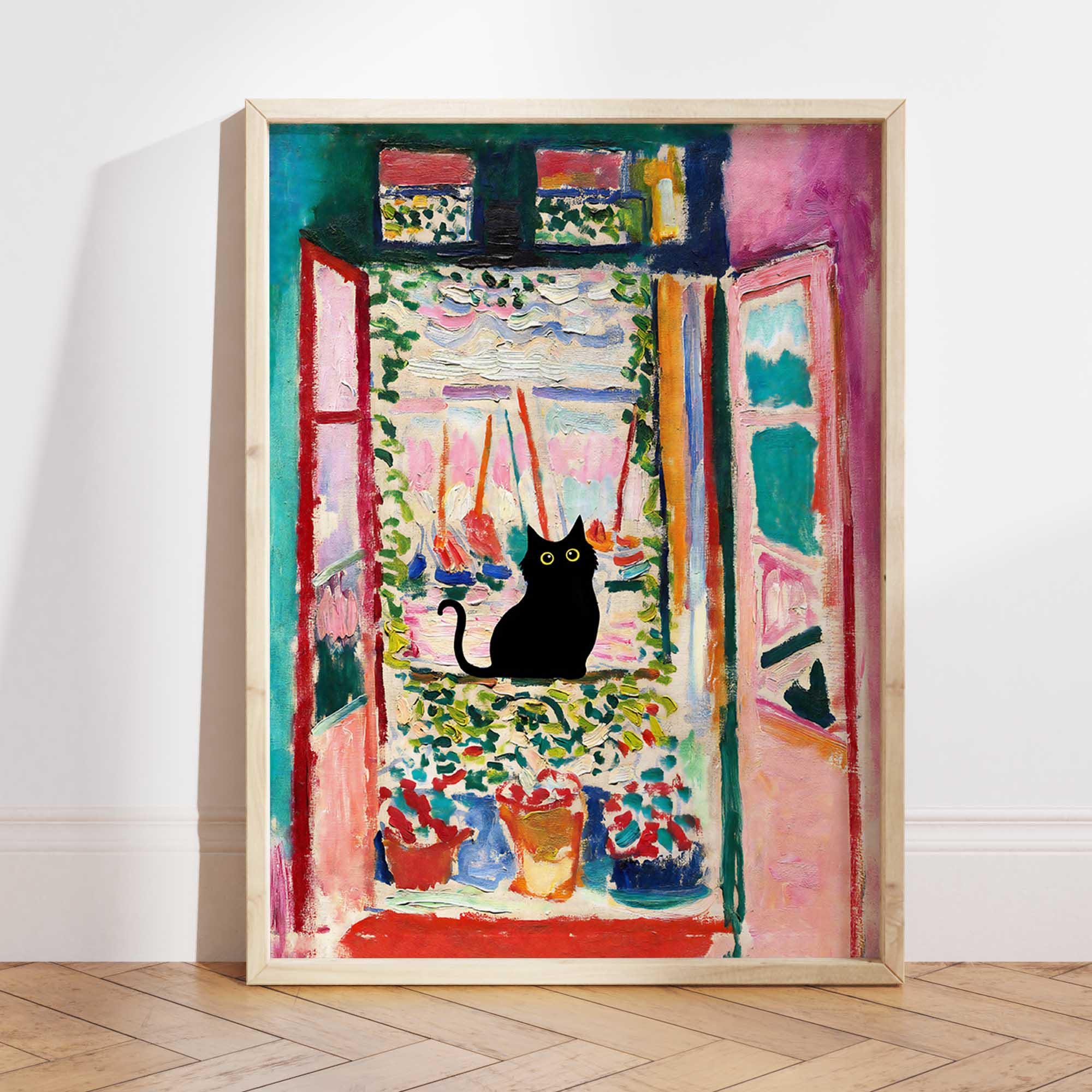 Henri Matisse Cat Print, Matisse Open Window Cat Poster, Black Cat