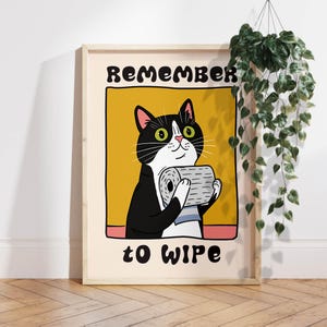 Stampa di gatto per il bagno Stampa artistica da parete per il water Stampa di gatto divertente Arte da parete massimalista Arte da parete per il bagno Poster per il water Stampa di cacca PS0561
