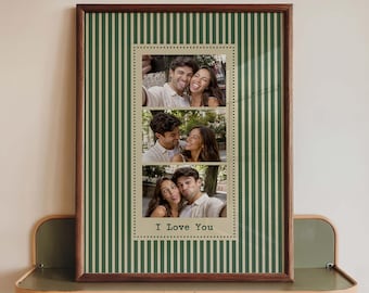 Personalized Photo Collage  Strip Print, Custom 3 Photo Poster, Anniversary Wedding Family Best Friend Boyfriend Gift, Retro Striped Art