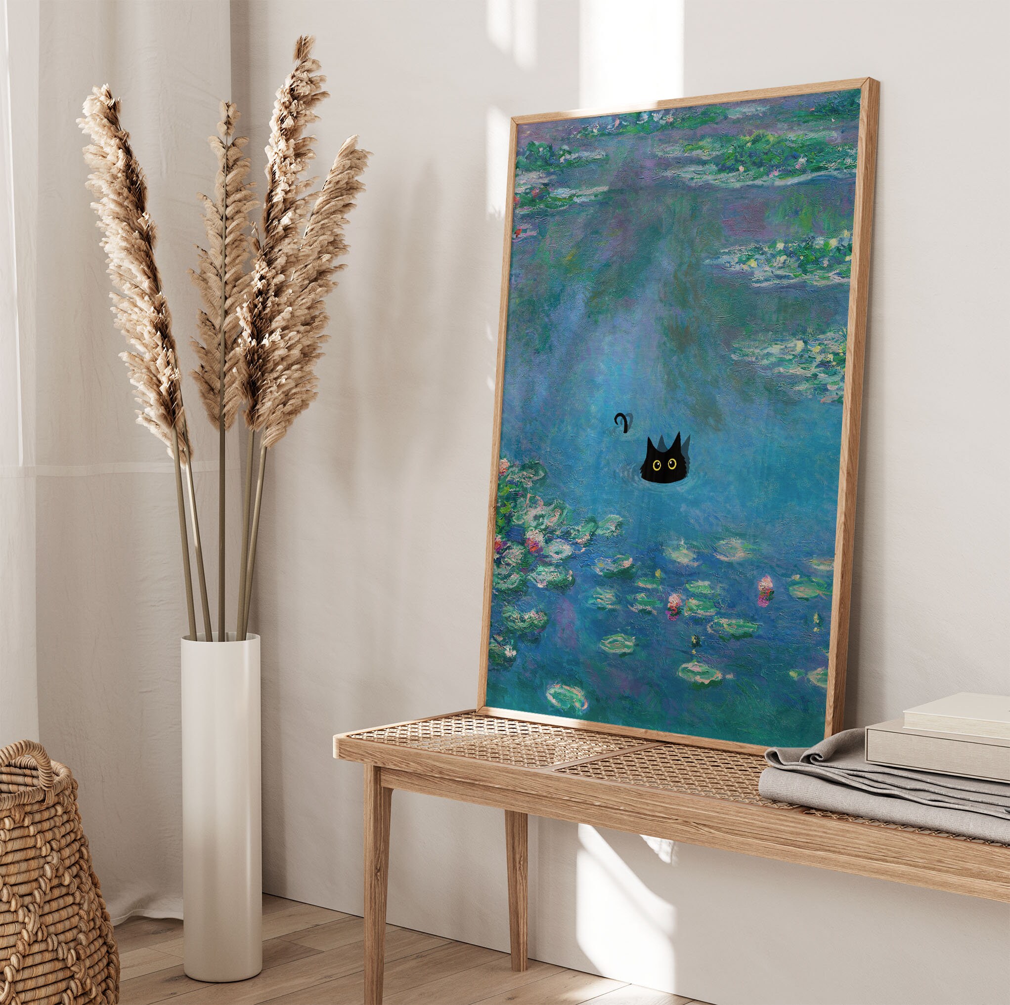 Monet Waterlily Cat Print Claude Monet Cat Poster Black Cat - Etsy
