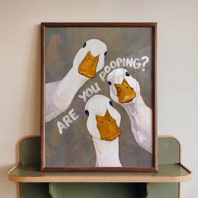 Funny Goose Bathroom Print, "Are You Pooping?" Toilet Humor Decor, Quirky Duck Art image 2