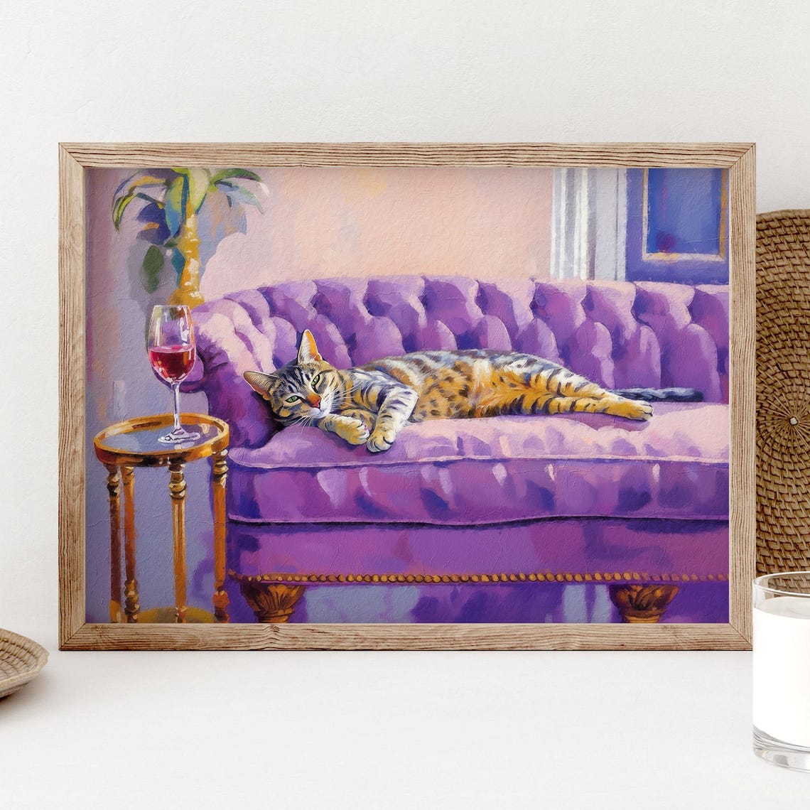 Tabby Cat With Red Wine Art Print, Cute Quirky Whimsical Wall Art ...
