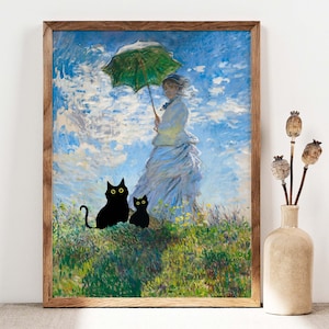 Black Cat art, Monet Cat Print, Two Black Cats Poster, Cat Art, Funny Cat print, Cat and Kitty Funny gift Idea Cat In Famous Painting PS0514