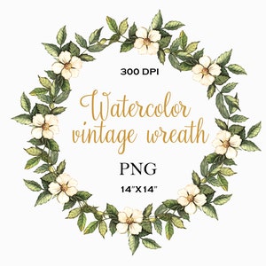 couronne de fleurs vintage avec églantier, cadeau personnel, carte de voeux, carte d'anniversaire, aquarelle, clipart, PNG, numérique