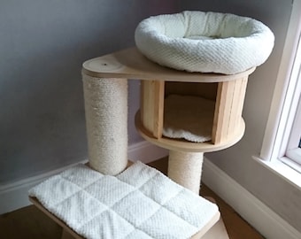 IVORY CREAM Waffle Fleece 3pc Cat Tree Bed Replacement Set to Fit in for Natural Paradise Cat Tree Magnolia S (not included cat tree)