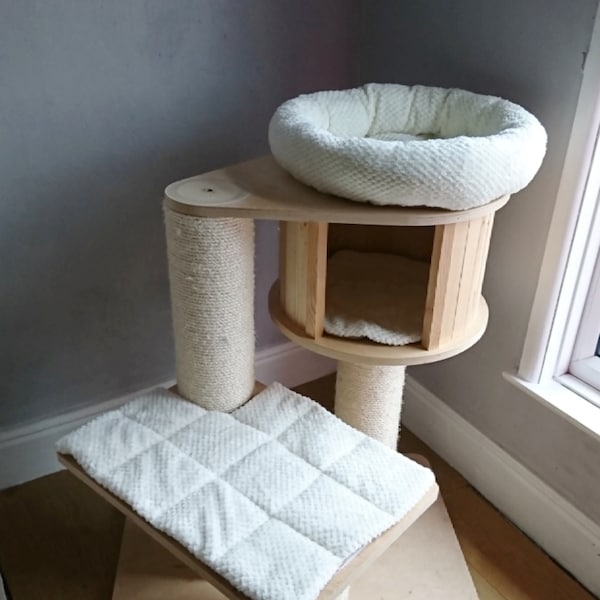 IVORY CREAM Waffle Fleece 3pc Cat Tree Bed Replacement Set to Fit in for Natural Paradise Cat Tree Magnolia S (arbre à chat non inclus)