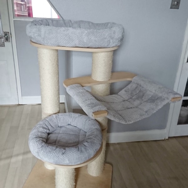 SILVER GREY Waffle Fleece 3pc Cat Tree Bed Replacement Set to Fit in for Natural Paradise Cat Tree Amaryllis Large (Cat Tree not Incl.)