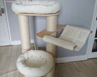 IVORY CREAM Waffle Fleece 3pc Cat Tree Bed Replacement Set to Fit in for Natural Paradise Cat Tree Amaryllis Large (Cat Tree not Incl.)