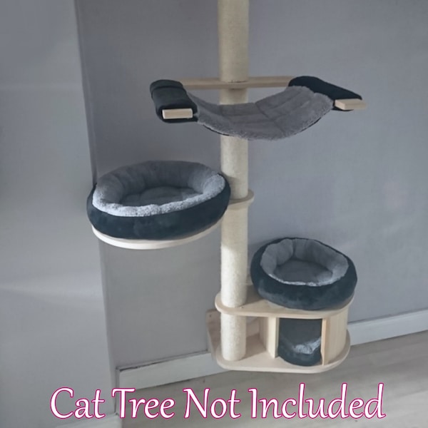 BLACK Cuddle & SILVER GREY Sherpa Fleece 5pc Cat Tree Bed Replacement Set to Fit in for Natural Paradise Wall Cat Tree (niet incl. krabpaal)