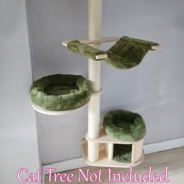 ARMY GREEN Waffle Fleece 5pc Cat Tree Bed Replacement Set to Fit in for Natural Paradise Wall Cat Tree (not incl. cat tree)