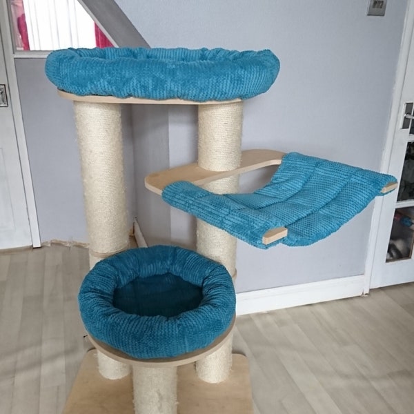TEAL CHENILLE CORDUROY 3pc Cat Tree Bed Replacement Set to Fit in for Natural Paradise Cat Tree Amaryllis Large (Cat Tree not Incl.)