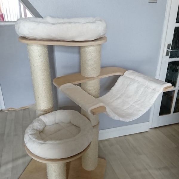 IVORY CREAM Cuddle & Sherpa Fleece 3pc Cat Tree Bed Replacement Set to Fit in for Natural Paradise Cat Tree Large (not incl. cat tree)