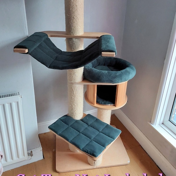 DONKERGROEN Knuffel Fleece 5pc KrabpaalBed Vervanging Set om in te passen voor Natural Paradise Cat Tree XL (niet incl. krabpaal)