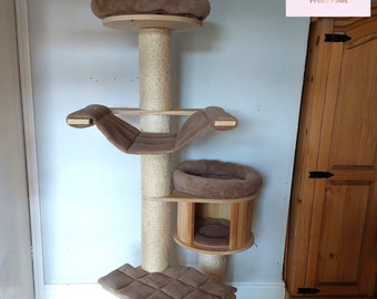 BISCUIT BROWN Cuddle Fleece 5pc Cat Tree Bed Replacement Set to Fit in for Natural Paradise Cat Tree XL (not included cat tree)