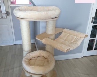 CREAM BEIGE Cuddle Fleece 3pc Cat Tree Bed Replacement Set pour s’adapter à Natural Paradise Cat Tree Amaryllis Large (Cat Tree non incl.)
