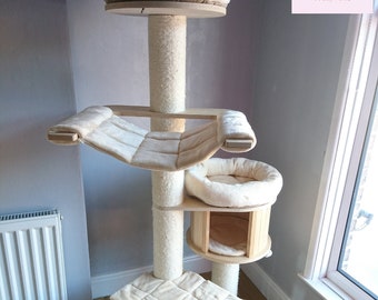 CREAM BEIGE Cuddle Fleece 5pc Cat Tree Bed Replacement Set to Fit in for Natural Paradise Cat Tree XL (not incl. cat tree)