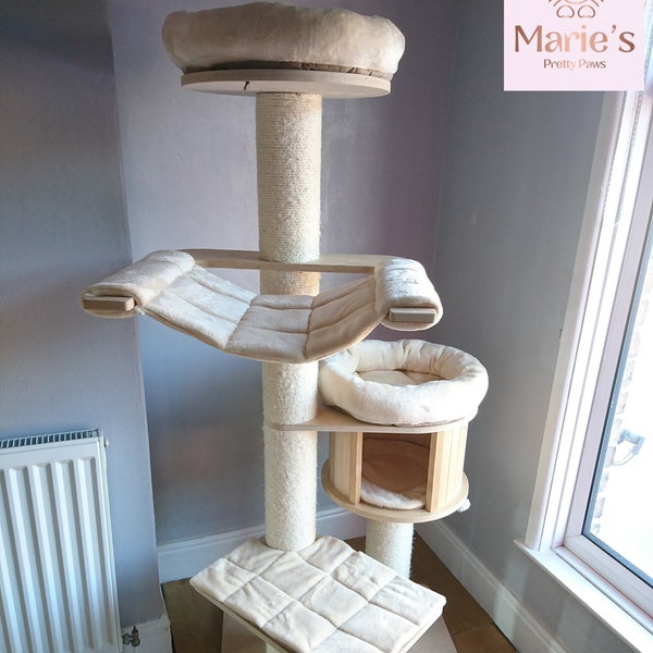 CREAM BEIGE Cuddle Fleece 5pc Cat Tree Bed Replacement Set to Fit in for Natural Paradise Cat Tree XL (not incl. cat tree)