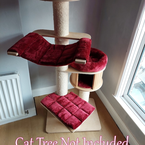 WIJN RODE Knuffel Fleece 5pc Krabpaal Bed Vervanging Set om in te passen voor Natural Paradise Cat Tree XL (niet incl. krabpaal)