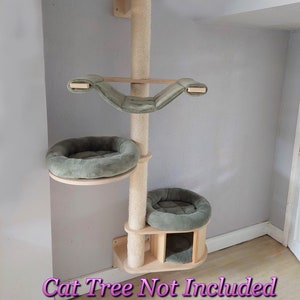 KHAKI GREEN Cuddle Fleece 5pc Cat Tree Bed Replacement Set to Fit in for Natural Paradise Wall Cat Tree (not incl. cat tree)