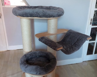 DARK GREY Waffle Fleece 3pc Cat Tree Bed Replacement Set to Fit in for Natural Paradise Cat Tree Amaryllis Large (Cat Tree not Incl.)