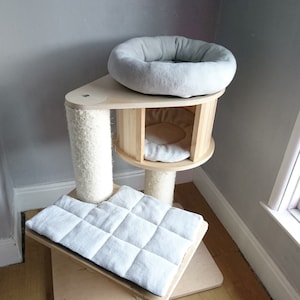 SILVER GREY Cuddle Fleece 3pc Cat Tree Bed Replacement Set to Fit in for Natural Paradise Cat Tree Magnolia S (not included cat tree)
