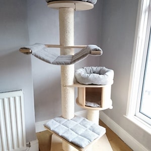 SILVER GREY Chenille Corduroy 5pc Cat Tree Bed Replacement Set to Fit in for Natural Paradise Cat Tree XL (not incl. cat tree)